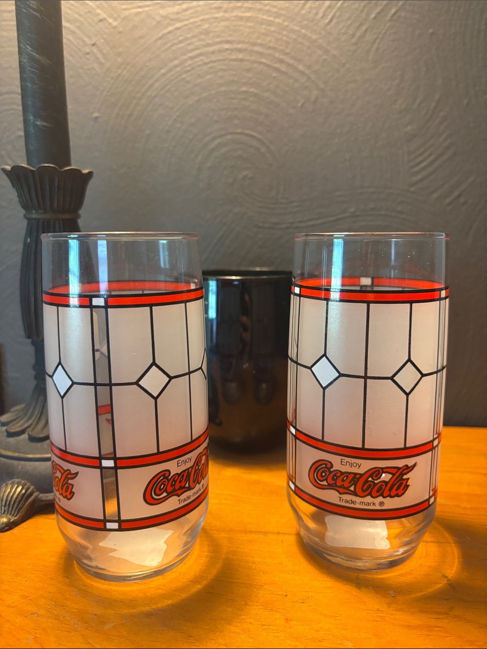 Coca Cola White & Red Stained-Glass Style Drinking Glasses - Pair